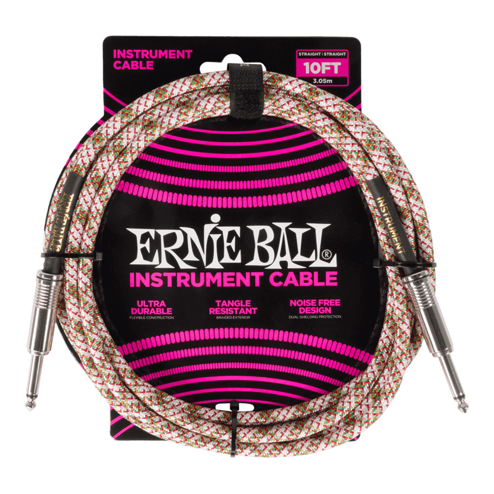 ERNIE BALL <br>#6426 Braided Instrument Cable Straight/Straight 10ft - Emerald Argyle