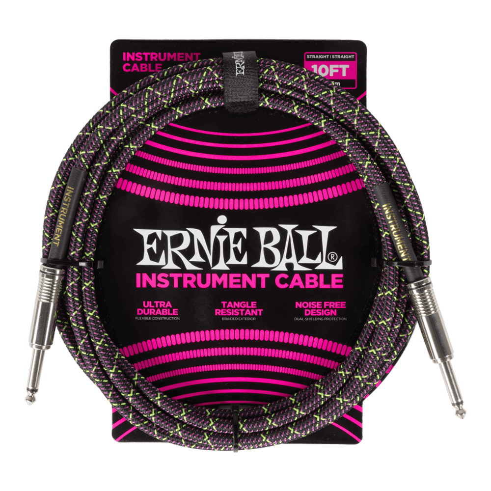 ERNIE BALL <br>#6427 Braided Instrument Cable Straight/Straight 10ft - Purple Python