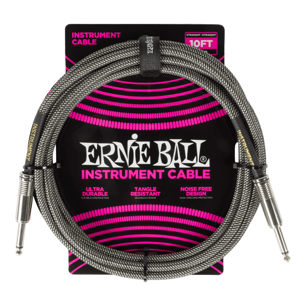 ERNIE Ball Braided Instrument Cable 10ft S/S (Silver Fox) #6429