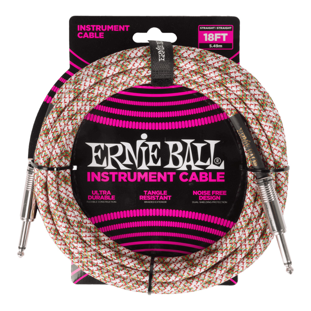ERNIE BALL <br>#6430 Braided Instrument Cable Straight/Straight 18ft - Emerald Argyle