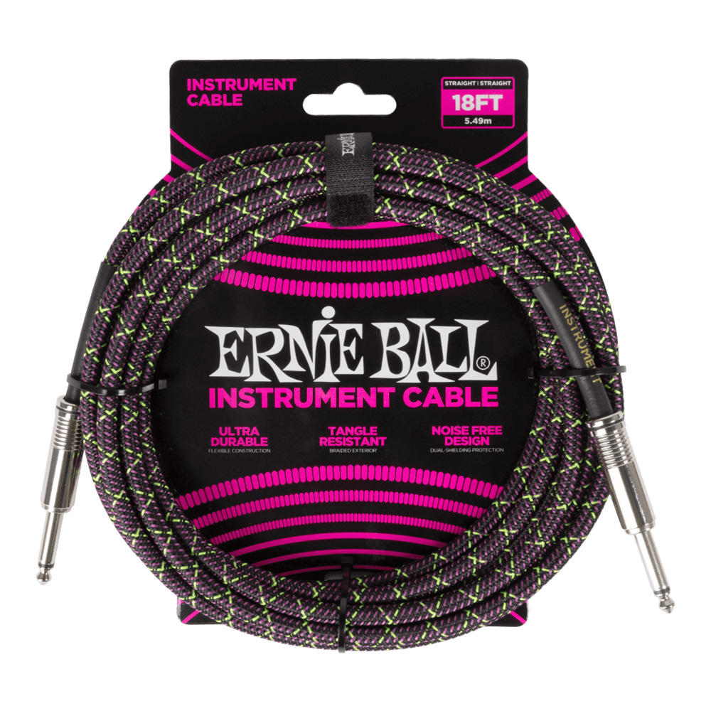 ERNIE BALL <br>#6431 Braided Instrument Cable Straight/Straight 18ft - Purple Python