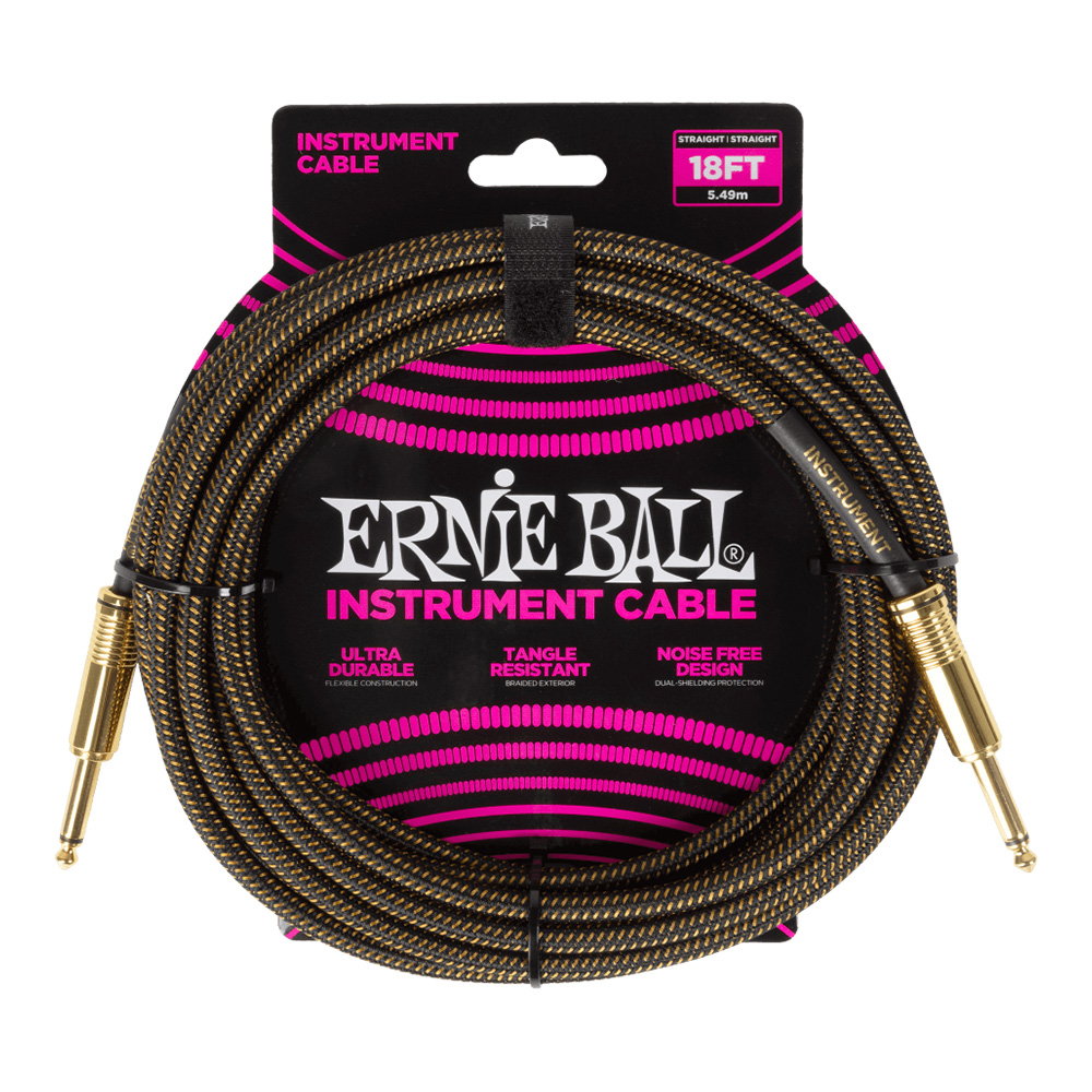 ERNIE BALL <br>#6432 Braided Instrument Cable Straight/Straight 18ft - Pay Dirt