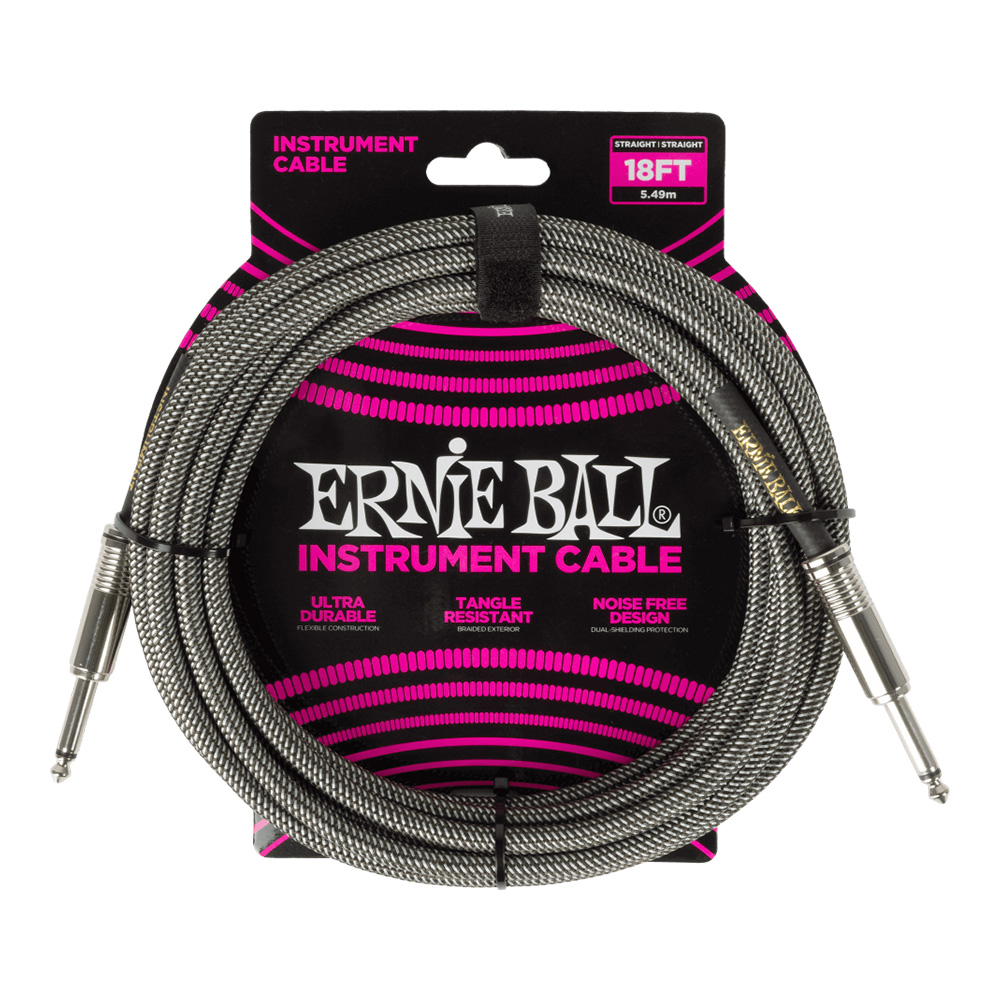 ERNIE BALL <br>#6433 Braided Instrument Cable Straight/Straight 18ft - Silver Fox
