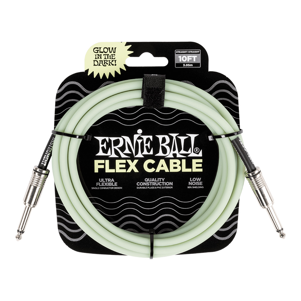 ERNIE BALL <br>#6436 Flex Instrument Cable Straight/Straight 10Ft - Glow In Dark