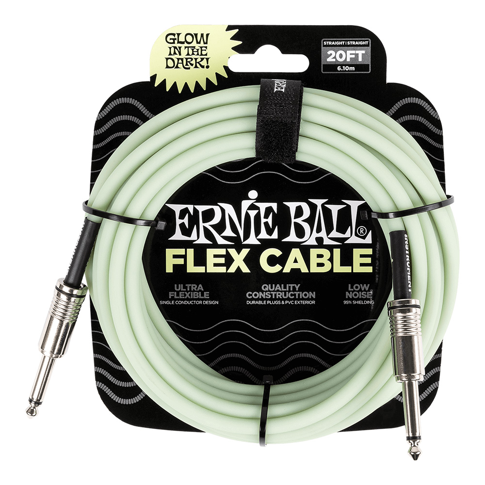 ERNIE BALL <br>#6437 Flex Instrument Cable Straight/Straight 20Ft - Glow In Dark