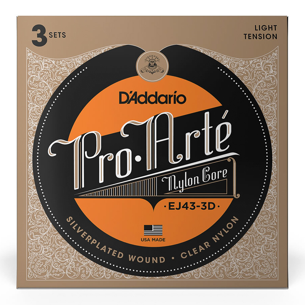 D'Addario <br>EJ43-3D Pro-Arte Nylon Core Silver / Clear / Light Tension [3pack]