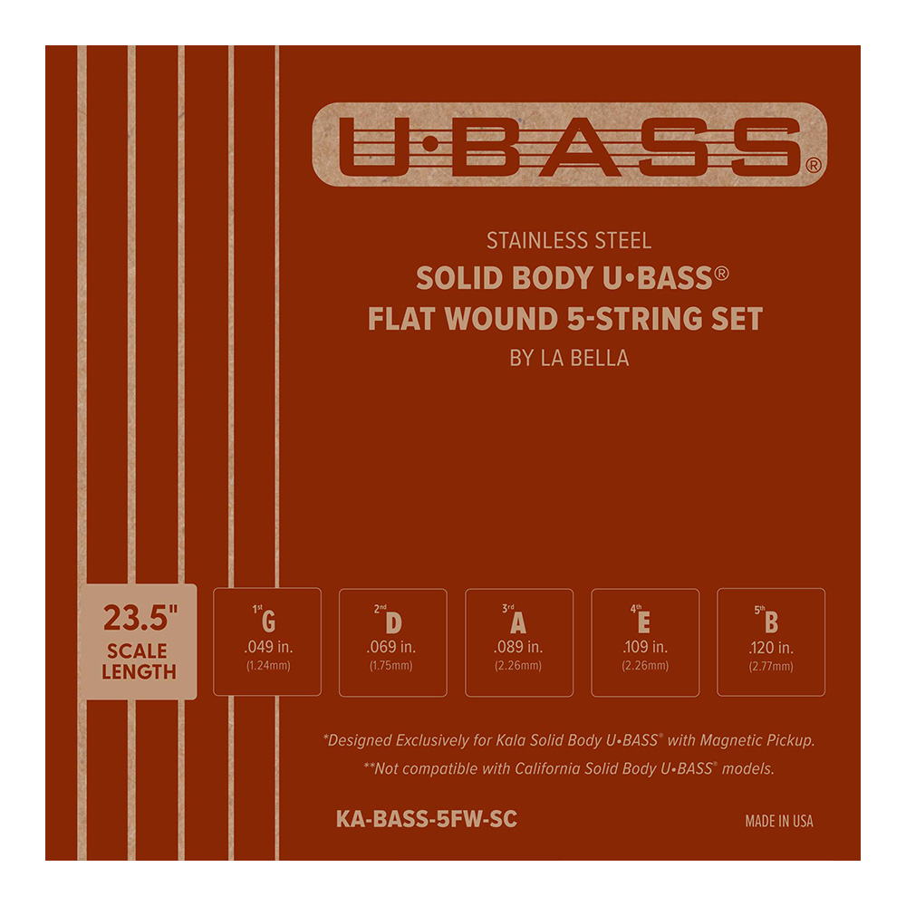 KALA <br>KA-BASS-5FW-SC [Stainless Steel Solid Body U-BASS Flat Wound 5-String Set]