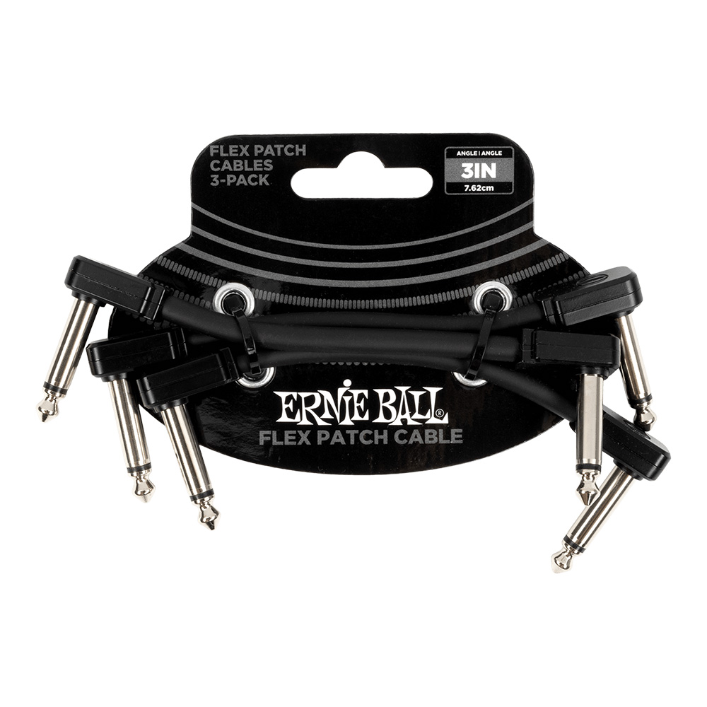 ERNIE BALL <br>#6443 Flex Patch Cable 3in (0.07m) - Black - 3 Pack