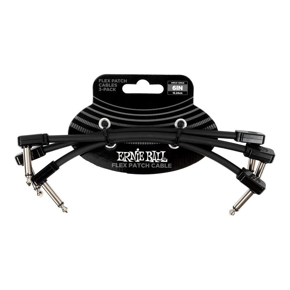 ERNIE BALL <br>#6444 Flex Patch Cable 6in (0.15m) - Black - 3 Pack