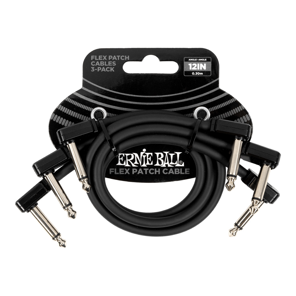 ERNIE BALL <br>#6445 Flex Patch Cable 12in (0.3m) - Black - 3 Pack