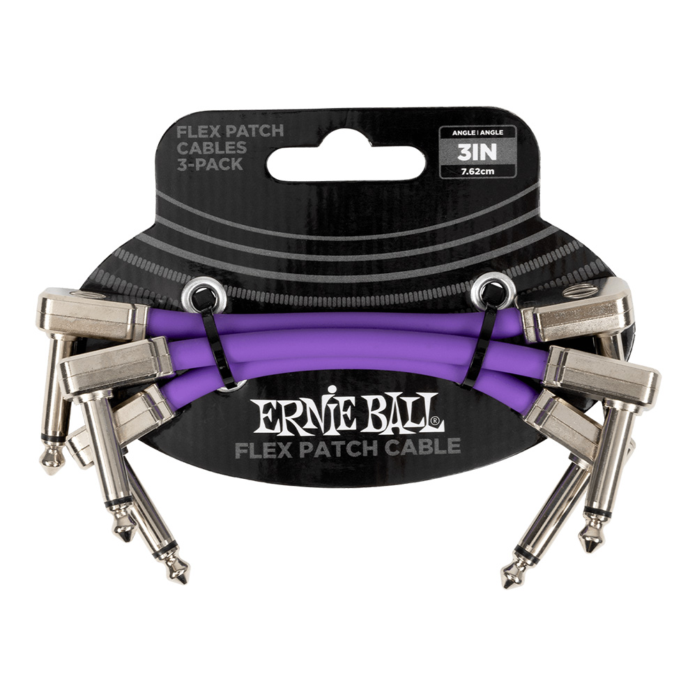 ERNIE BALL <br>#6451 Flex Patch Cable 3in (0.07m) - Purple - 3 Pack