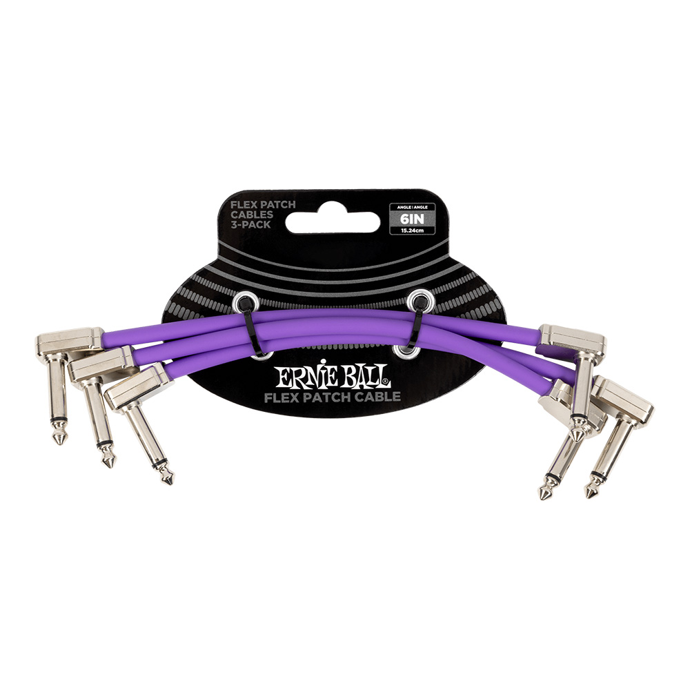 ERNIE BALL <br>#6452 Flex Patch Cable 6in (0.15m) - Purple - 3 Pack