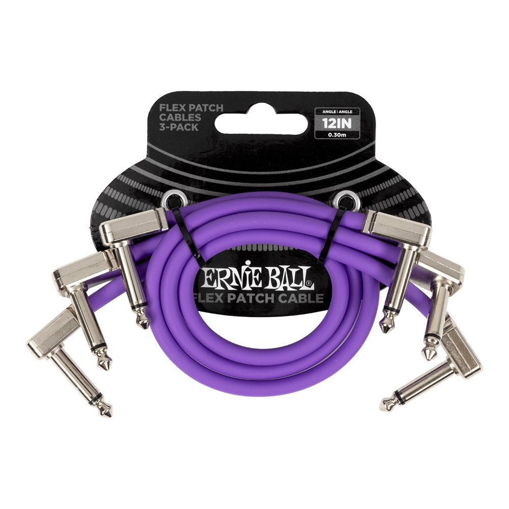 ERNIE BALL <br>#6453 Flex Patch Cable 12in (0.3m) - Purple - 3 Pack