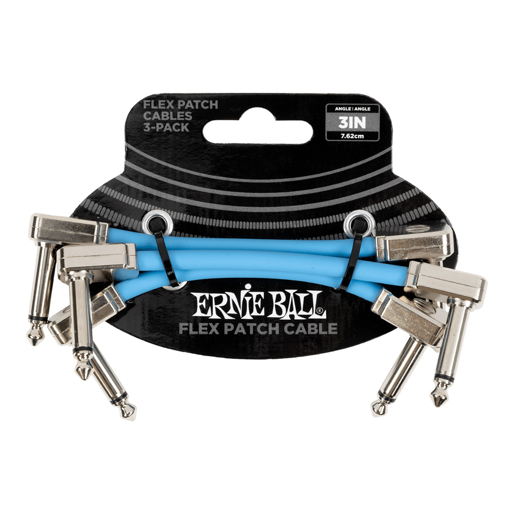 ERNIE BALL <br>#6459 Flex Patch Cable 3in (0.07m) - Blue - 3 Pack