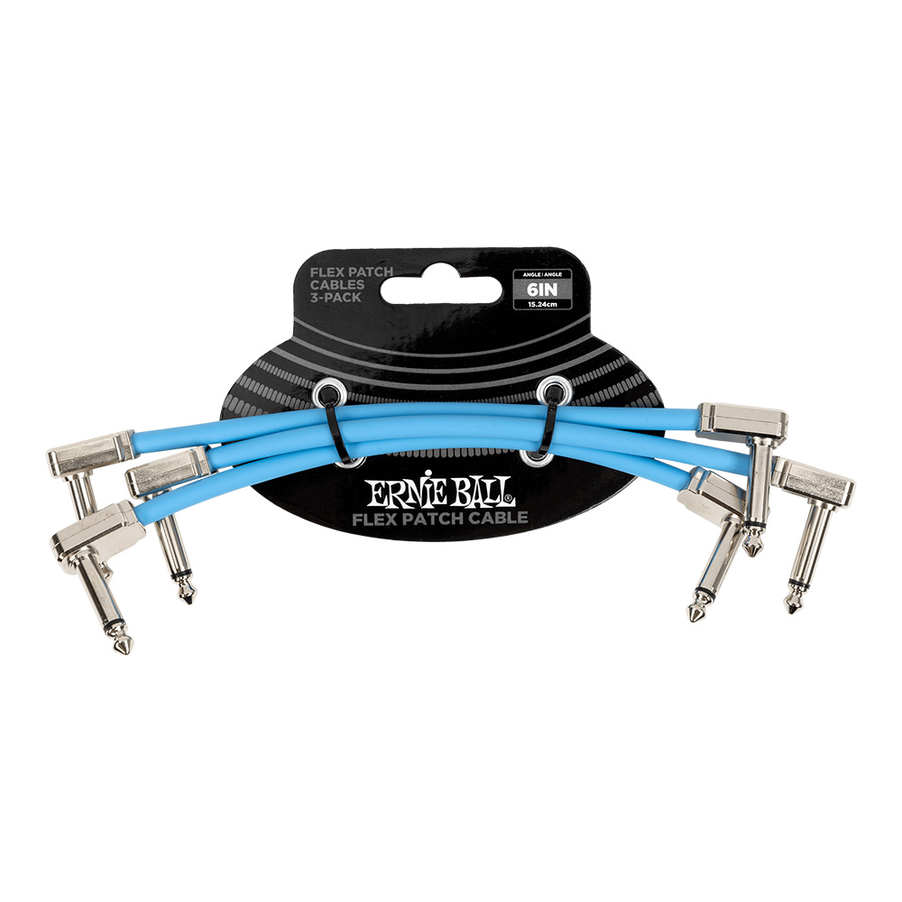 ERNIE BALL <br>#6460 Flex Patch Cable 6in (0.15m) - Blue - 3 Pack