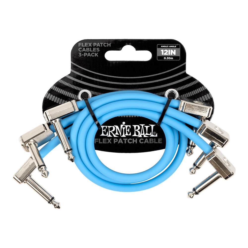 ERNIE BALL <br>#6461 Flex Patch Cable 12in (0.3m) - Blue - 3 Pack