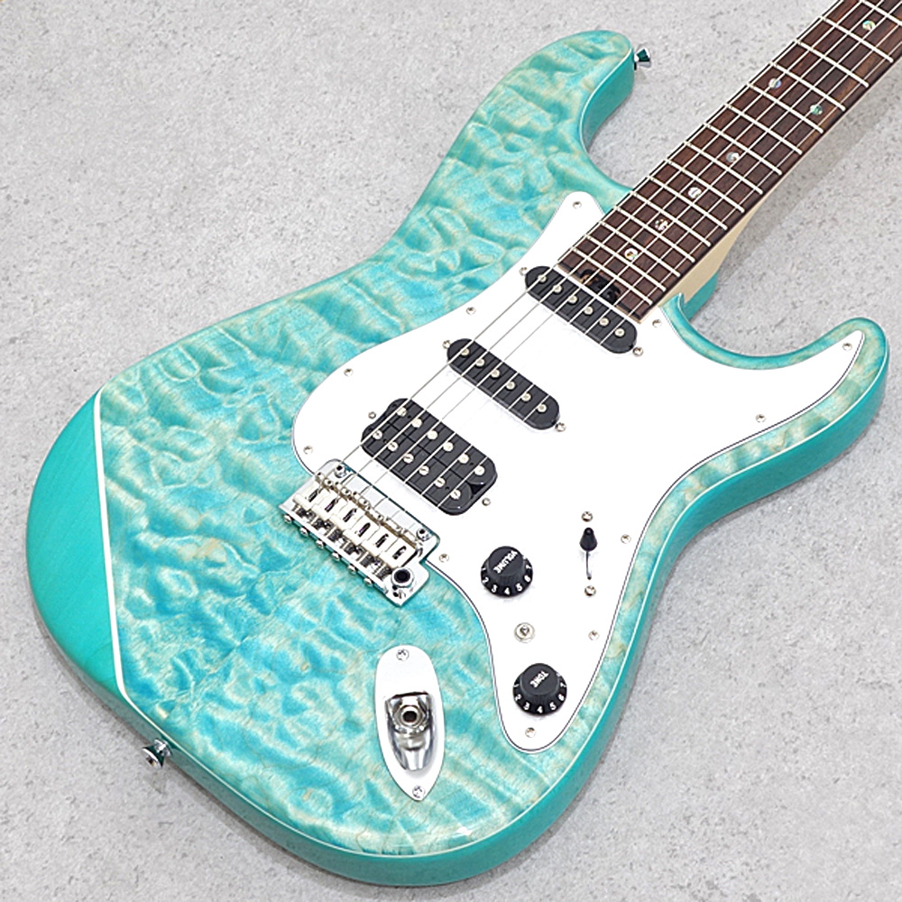 Kz Guitar Works <br>ST Trad 22 SSH7 Quilted Maple <br> Trans Aqua Blue